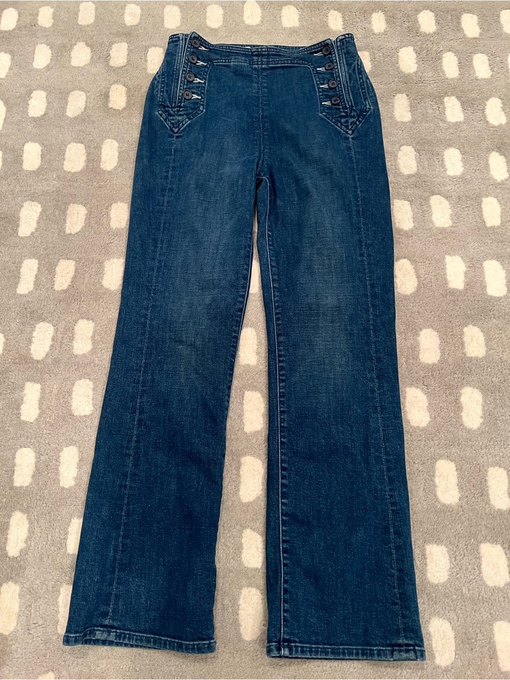 MOTHER The Sailor Tripper Dark Blue High-Rise Flare Jeans with Button Details